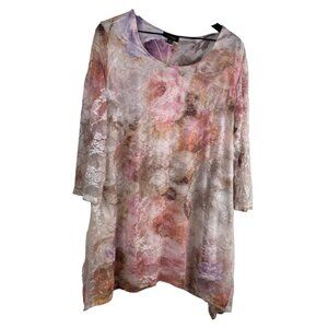 Cal Style Top Women's Lace Tunic Asymmetrical Hem Pink 2XL Fairy Romantic Boho